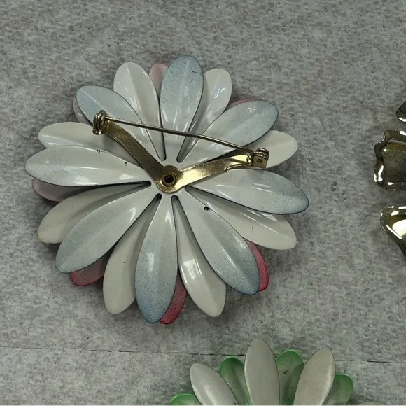 Vintage MCM Colorful Retro Flower Brooch Set 60s 70s Hippie Colorful Floral - Picture 11 of 14